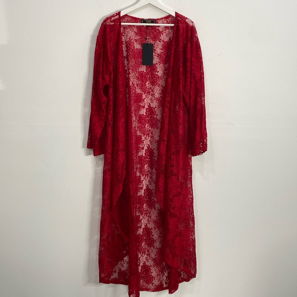 Lucky & Blessed Red Lace Duster Cardigan Large NWT